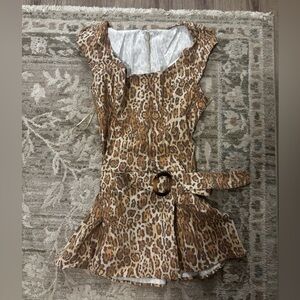 Kimchi Blue Leopard Print Belted Mini Dress in Brown and Tan